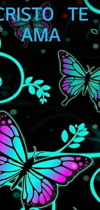 This stunning live wallpaper for your phone features a beautiful close-up of a multicolored butterfly resting on a sleek black background