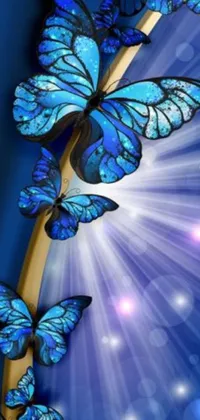 Enjoy the captivating beauty of blue butterflies with this stunning phone live wallpaper