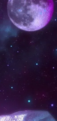This live wallpaper showcases two planets set against a mesmerizing moonlit purple sky
