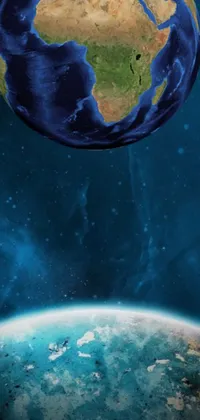 This phone live wallpaper features a depiction of Earth viewed from space with stunning detail
