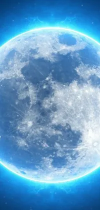 This phone live wallpaper features a breathtaking image of a full moon in a starry blue sky