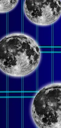 This phone live wallpaper boasts a cosmic design featuring the four phases of the moon against a blue backdrop