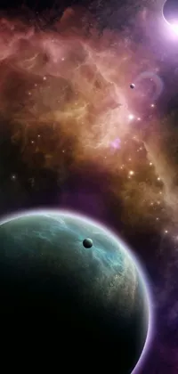 Experience the magnificence of the cosmos with this live phone wallpaper featuring a close up of a planet and a shining star in the dark, galactic background, illustrated in stunning Space Art sourced from DeviantArt