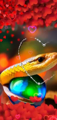 This stunning live wallpaper features a macro photograph of two entwined snakes, sitting on top of each other