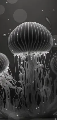 This live phone wallpaper showcases a mesmerizing artwork of jellyfishs floating on a body of water