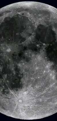 This black and white live wallpaper features a detailed close-up photo of the moon positioned slightly off-center on the screen