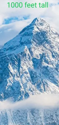 This phone live wallpaper showcases a majestic snow-capped mountain standing 100 feet tall
