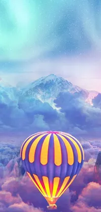 This enchanting live wallpaper for phones showcases a whimsical scene of a hot air balloon gliding above the clouds, complete with a shadow that dances over the billowy white surface