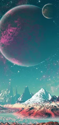 This dynamic live wallpaper offers an otherworldly view of a planet surrounded by moons and shooting stars