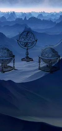This live wallpaper features satellite dishes on a mountain backdrop with earthy colors of blue, green and brown, creating a calm ambiance