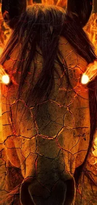 This stunning live phone wallpaper features an intense close up of a horse engulfed in flames