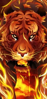 Enjoy the captivating power of this phone live wallpaper featuring a blazing tiger on a black background