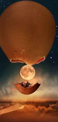 Experience the beauty of a hot air balloon over a desert with this stunning phone live wallpaper