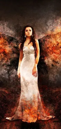 This live wallpaper features a beautiful woman dressed in white standing in a mystical field