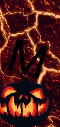 Looking for a spooky and gothic live wallpaper for your phone? Check out this stunning close-up of a pumpkin with lightning strikes in the background