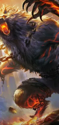 This phone live wallpaper features a stunning close up of a monster exuding fire from its mouth