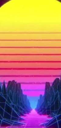 If you're a fan of 80s anime aesthetics, you'll love this neon sunset live wallpaper