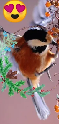 This exquisite live wallpaper depicts a colorful bird perched on a tree branch