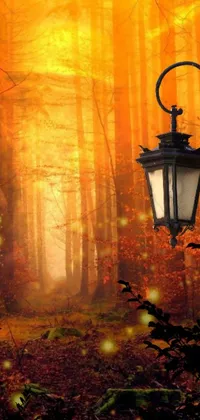 This magical live wallpaper features a lamp post set amidst a lush forest backdrop