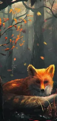 Adorn your phone with a stunning live wallpaper featuring an awe-inspiring painting of a fox in a forest
