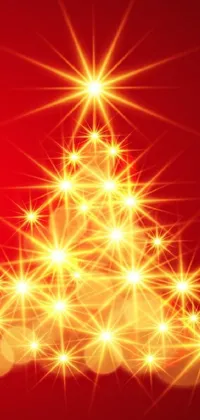 This captivating live wallpaper features a shining Christmas tree set against a bold red background