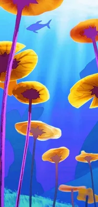 This live phone wallpaper features a vibrant group of yellow flowers set against a bright blue sky