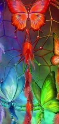 This phone live wallpaper features a colorful dream catcher adorned with beautiful feathers, stunning butterflies and vibrant chicano airbrush art