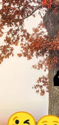 This live wallpaper for your phone is a stunning autumnal image featuring a couple kissing under a tree