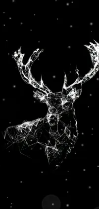 This stunning phone live wallpaper features a black and white photo of a deer's head enveloped by glowing wire accents