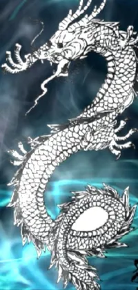 This marvelous phone live wallpaper features a formidable woman with a sword standing next to a turquoise dragon