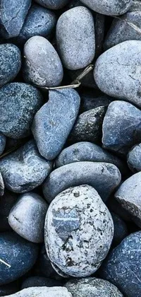 This phone live wallpaper features a stunning pile of rocks in various shapes and sizes, set against a textured and earthy backdrop