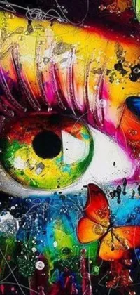 Experience the magic with this colorful phone live wallpaper featuring a mesmerizing, close-up painting of a woman's eye