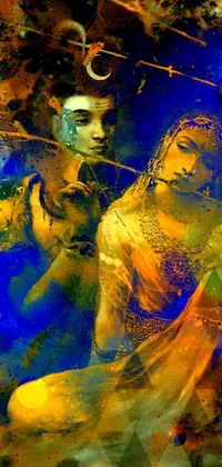 This stunning phone live wallpaper features a breathtaking digital art painting of a couple inspired by the epic Hindu tale of Ramayana