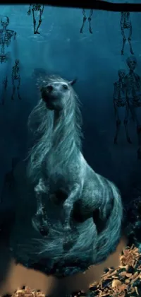 Looking for a stunning fantasy-themed live wallpaper for your phone? Look no further than this digital masterpiece, featuring a magnificent horse standing in the water under the sea