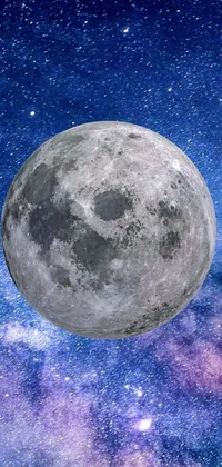 This mesmerizing live wallpaper displays a stunning silver full moon suspended in a beautiful cosmos nebula