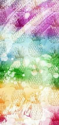 This live wallpaper showcases a beautiful watercolor painting of pineapples on a vividly colored background