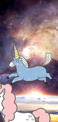 This live wallpaper depicts two unicorns soaring through a starry sky