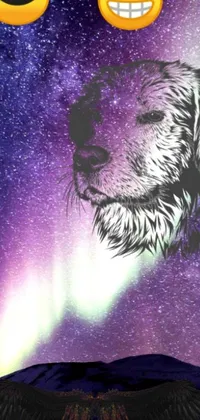 Enhance your phone wallpaper with an intriguing design: a charming animated image of a furry dog gazing at the heavenly heights