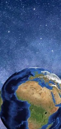 This captivating live wallpaper depicts a stunning view of Earth from space with a background of shining stars