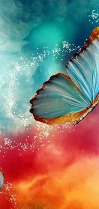 This mobile live wallpaper depicts an exquisite painting of a butterfly in flight