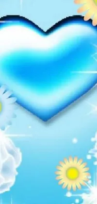 Decorate your phone screen with a magical live wallpaper featuring a blue heart surrounded by flowers and stars
