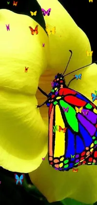 This stunning phone live wallpaper offers a burst of colors with a beautiful butterfly resting on top of a yellow flower