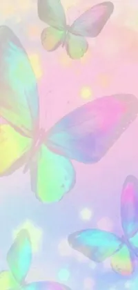 This stunning phone live wallpaper showcases a group of colorful butterflies elegantly flitting across the sky