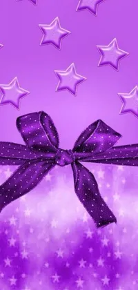 Get lost in a dreamy and magical world with this phone live wallpaper featuring a purple background adorned with twinkling stars, a charming bow, and a closeup view