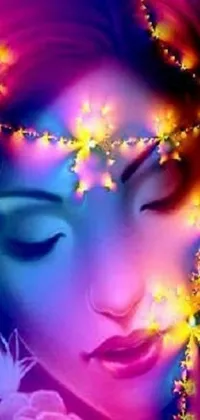 Get mesmerized by this beautiful live wallpaper featuring a mystical woman adorned with colorful flowers in her hair