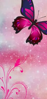 Browse this phone live wallpaper featuring a stunning close-up of a butterfly resting on a pink background