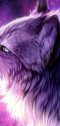 A mesmerizing phone live wallpaper featuring a wolf's head close-up and a star-filled background