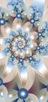 This live wallpaper for your phone showcases a beautiful computer-generated image of a blue and white flower