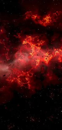 This live wallpaper features a vibrant red and black space scene filled with stars, fiery smoke, and explosions