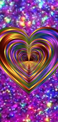 This stunning live wallpaper for your phone features a brightly colored rainbow heart set against a vibrant purple background, creating an eye-catching and mesmerizing effect on your screen